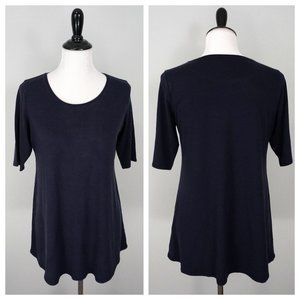 EILEEN FISHER Womens Blue Tunic Short Sleeve Top Shirt Size MP Medium Petite